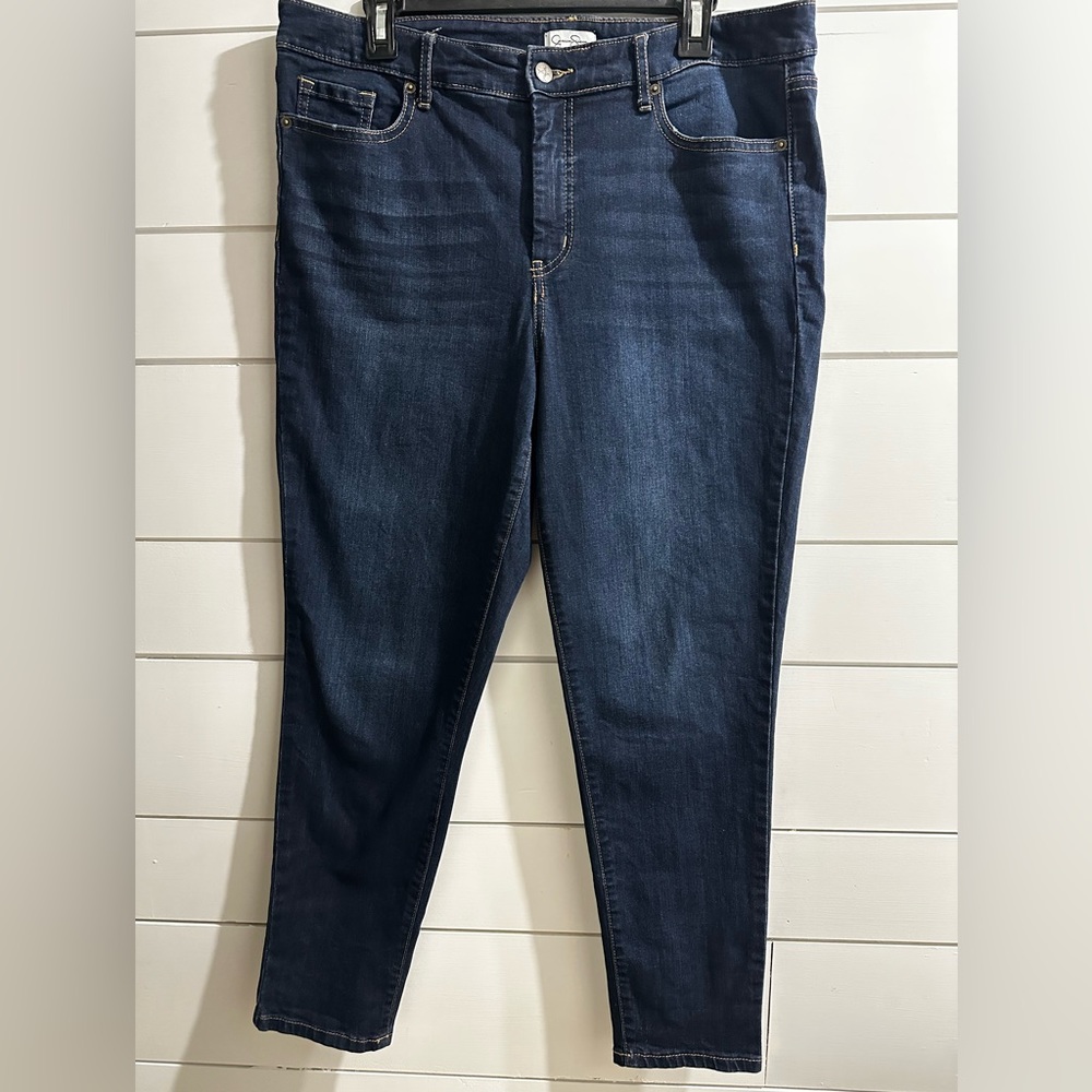 Jessica Simpson High Rise Skinny Ankle Jeans Size 14 Dark Wash